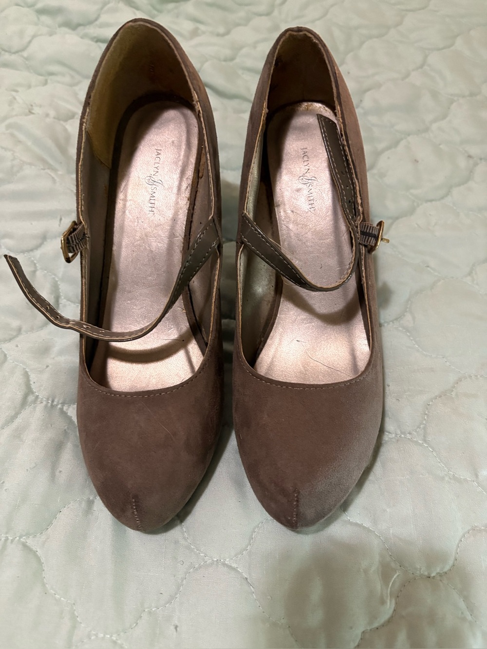 Jaclyn Smith Taupe Suede Mary Jane Heels
